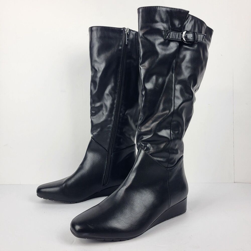 Anne Klein Flex Mollie Knee High Boots Low Wedge Black Size 8